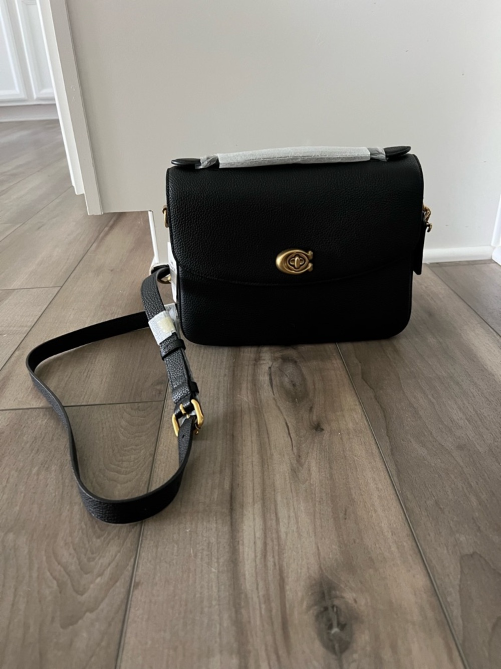 Coach Cassie Black Leather Crossbody Bag with Gold Hardware